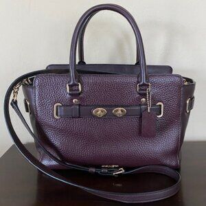 Coach F55665 Pebble And Smooth Leather Satchel/Shoulder/Crossbody Bag Burgundy